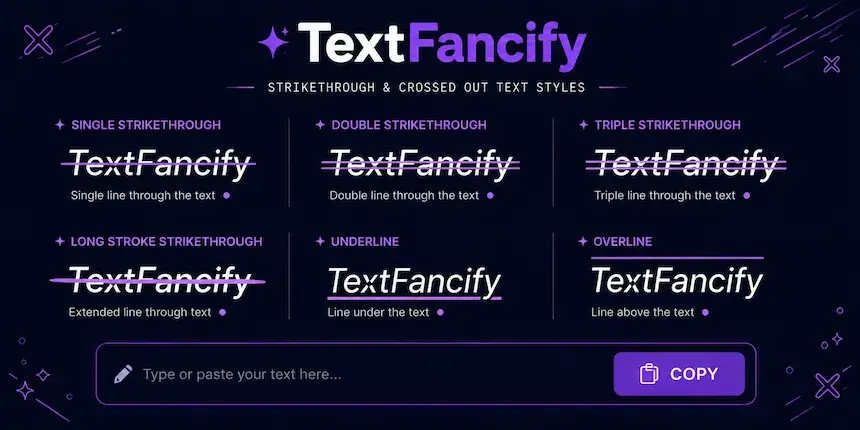 Free Strikethrough Text Generator — TextFancify Strikethrough text generator tool — copy and paste strikethrough text free