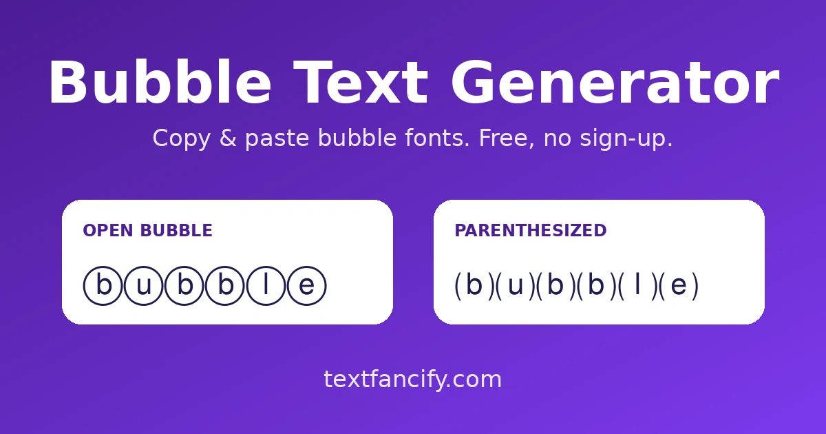 Bubble text generator showing open and parenthesized bubble font styles for the word bubble